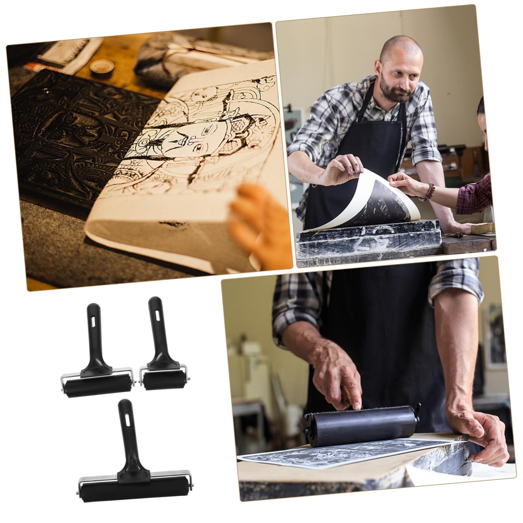 Rodillo de Grabado 3 Piezas de Goma Metal Abs Negro