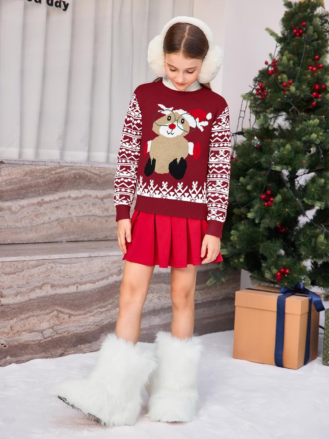 Haloumoning Girls Christmas Sweater Kids Long Sleeve Chunky Knit Sweaters Pullover Jumper Tops 5-14 Years - Image 5