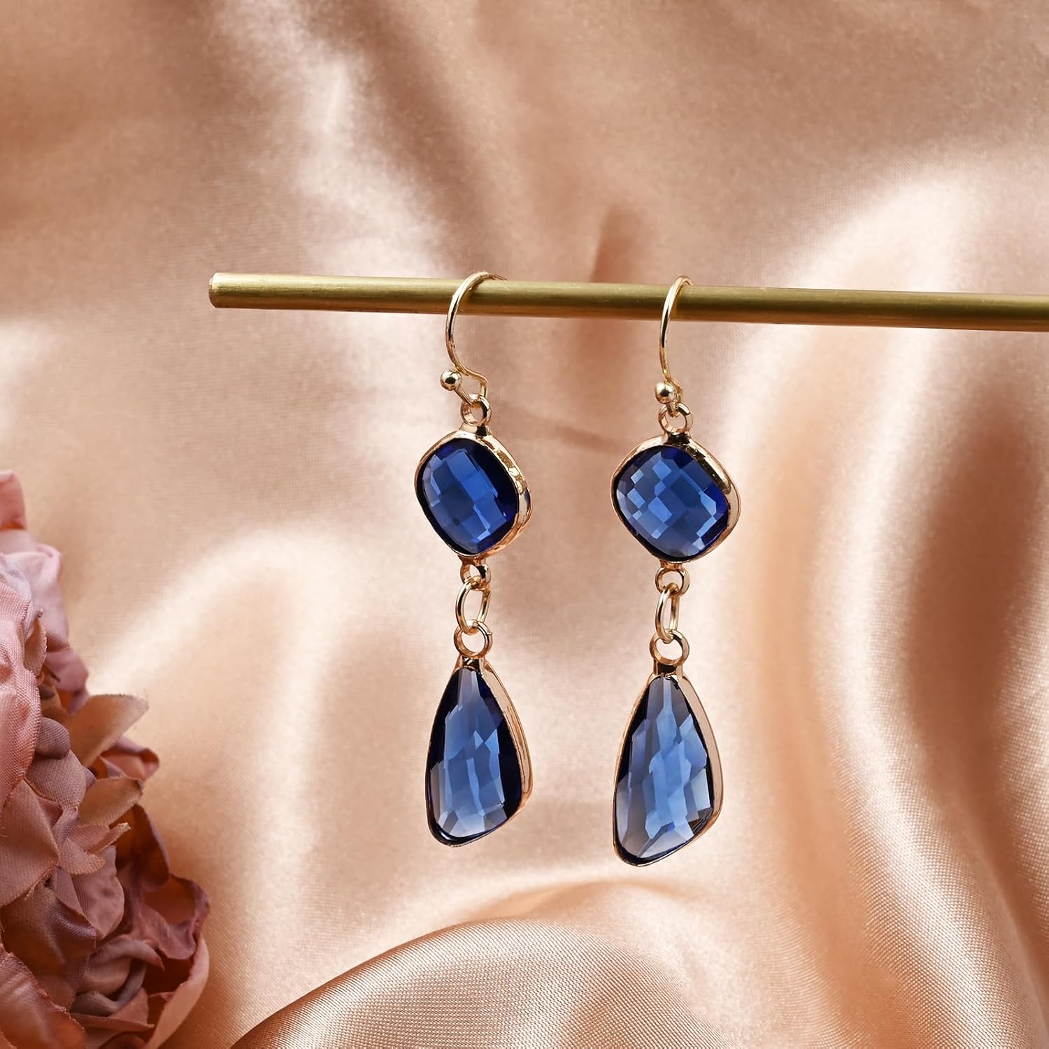 Blue Drop Earrings for Women-14K Gold Plated Sapphire Earrings for Women Unique Hypoallergenic Crystal Earrings Blue Stone Earrings Dangle Earrings for Women Birthstone Blue Topaz Earrings - Image 7