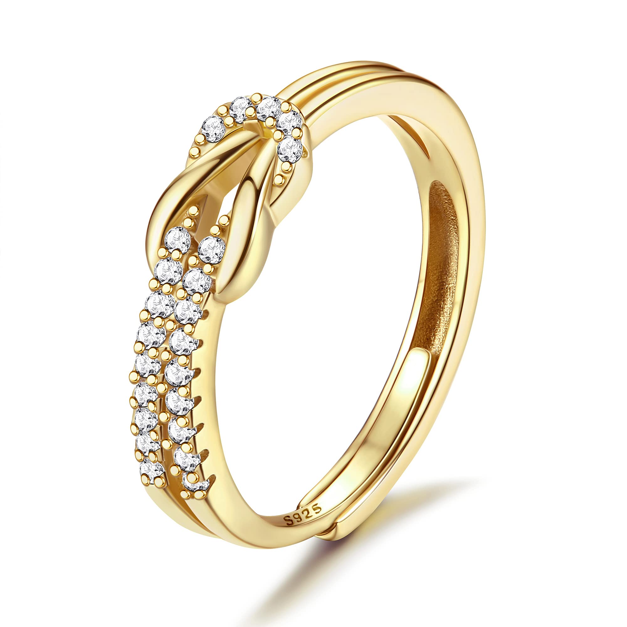 JeweBella Anillos Mujer Plata de Ley 925 Elegant Anillo Nudo de Amor de Amistad Anillo Circonita Cúbica Ajustable Anillo Mujer Plata/Oro/Oro Rosa