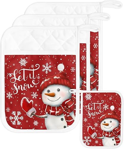 Miniatura 43 de Juego de 4 agarraderas de tela de rizo antideslizantes y aislantes de calor con bolsillo, guantes gruesos para horno, posavasos para hornear