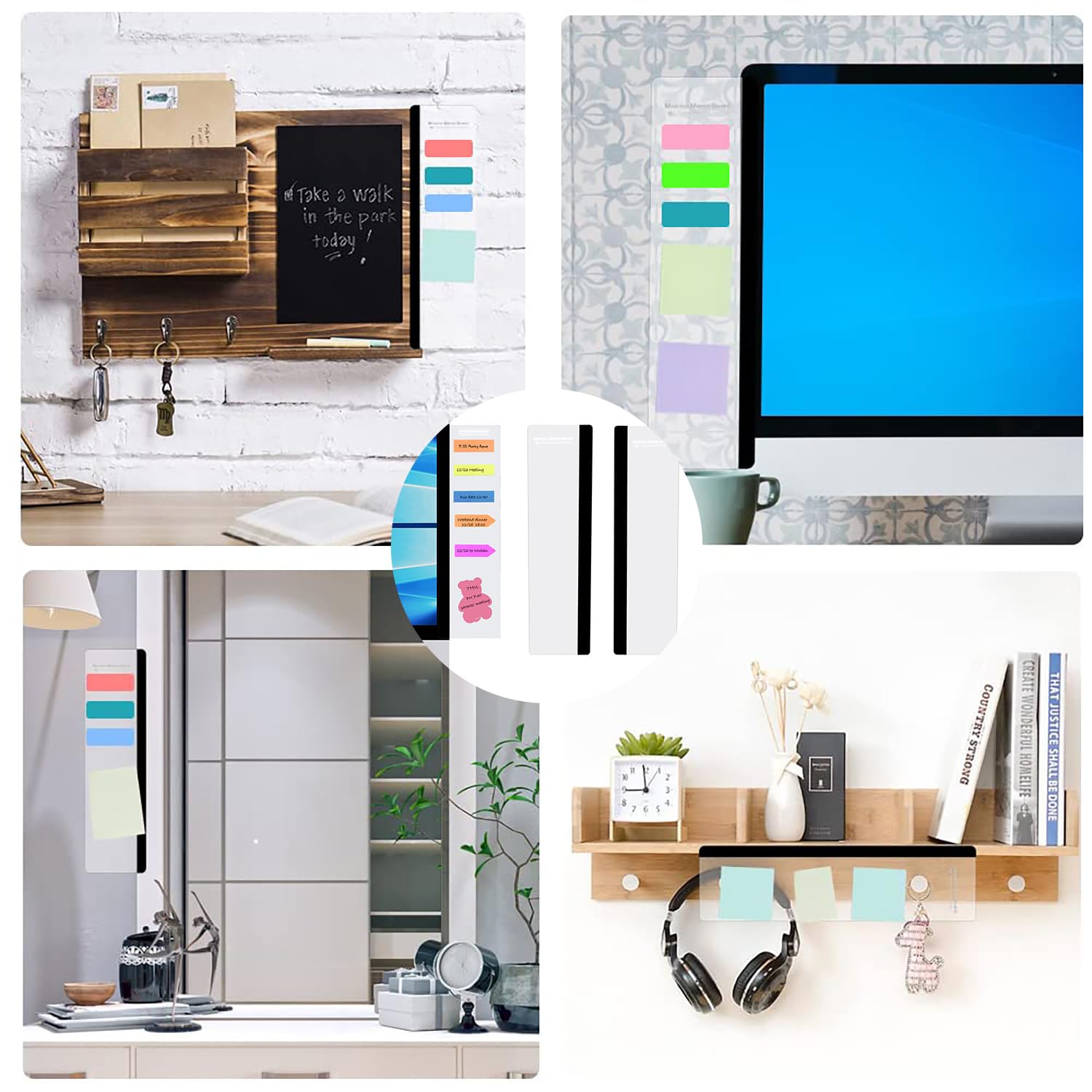 Yuannee Monitor Memo Board,2 PCS Acrylic Monitor Sticky Note Holder Post Note Holder Transparent Monitor Side Panel Sticky Note Holder Multifunction Memo Board for Office Desk Accessories - Image 3