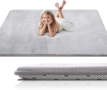 Large Thick Baby Play Mats for Floor,150x180x3cm Flannel Playmat for Babies,Kids Rug with High-Density Foam,Play Blanket with Non-Slip Bottom,Easy Clean Carpet for Baby Playpen,Grey