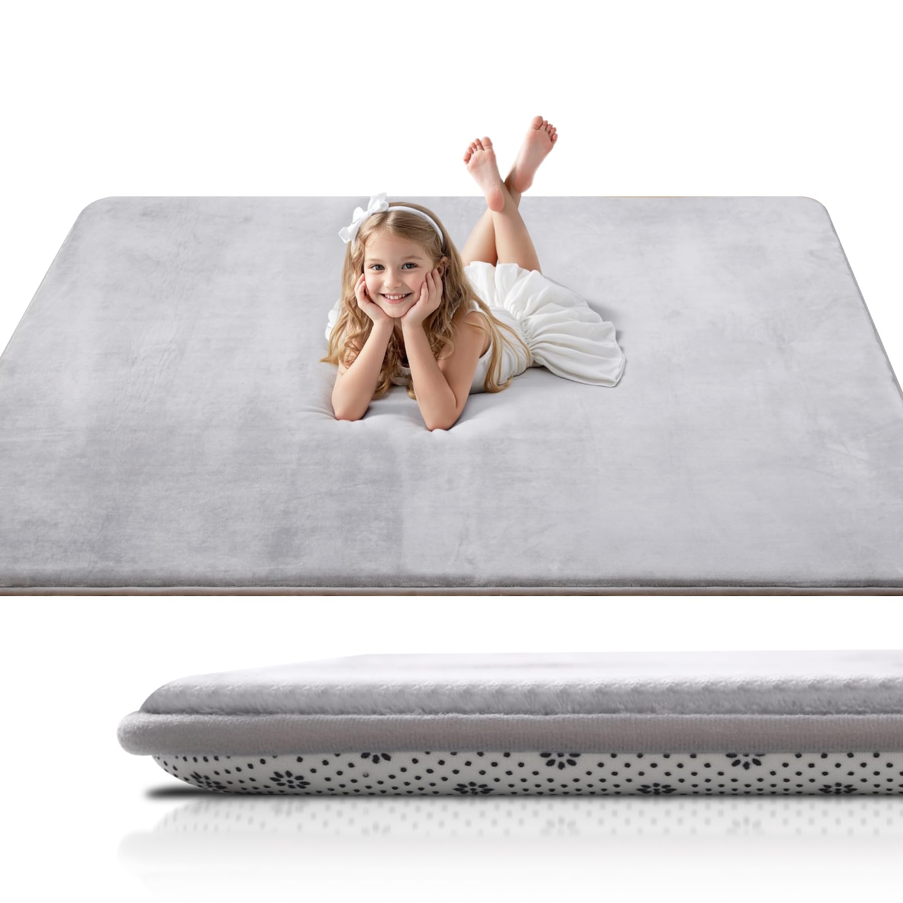 Favodormir Dicke Krabbelmatte Baby 120×120×3cm,Schaumfüllung Teppich Spielmatte Baby,Rutschfester Unterseite&Weicher Kurzflor, Pflegeleicht,Teppich Kinderzimmer,Spielmatten Für Laufgitter,Grau