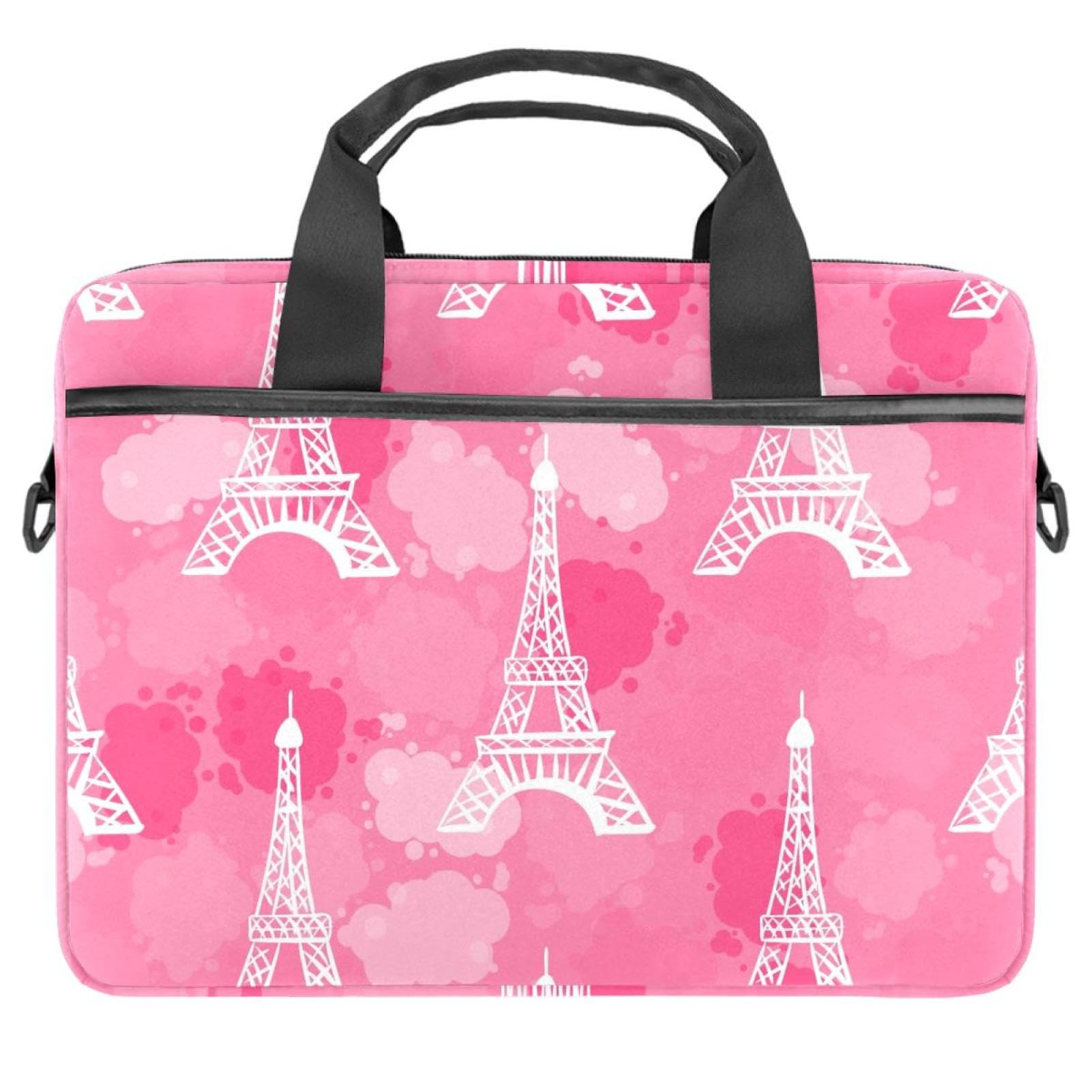 Maletín Torre Eiffel rosa para laptop de 13 a 14.5 pulgadas con bandolera ajustable 8