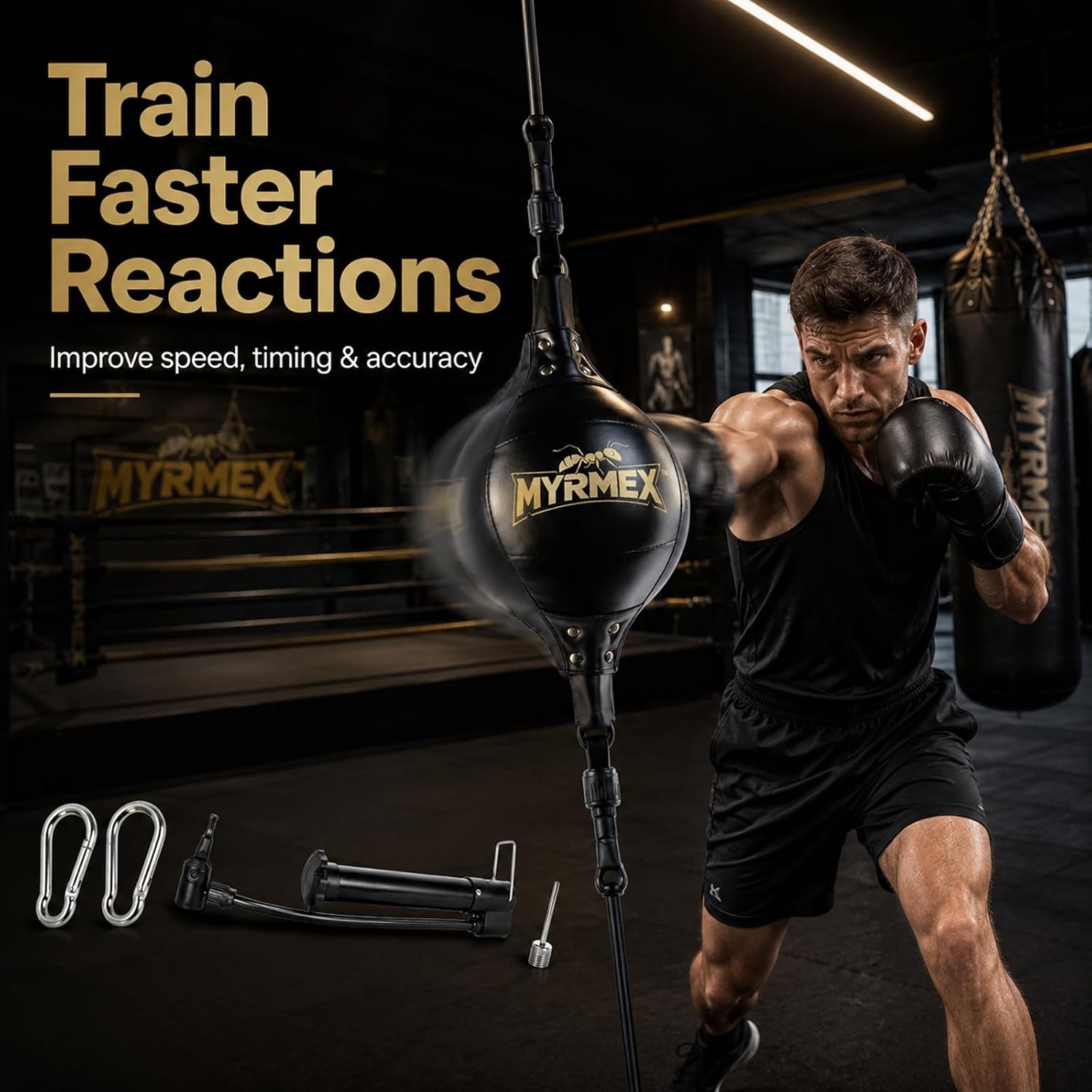 MYRMEX Double End Bag for Boxing Training, with Elastic Cords, Durable Double End Punching Bag, for Speed, Accuracy, Reflex & MMA Training