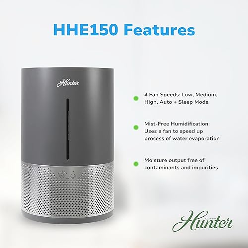 Miniatura 3 de HHE150 Hunter Aspire 4.8L Humidificador evaporativo con filtro PermaWick (4.8L) – Elimina contaminantes y polvo blanco para limpiar la niebla