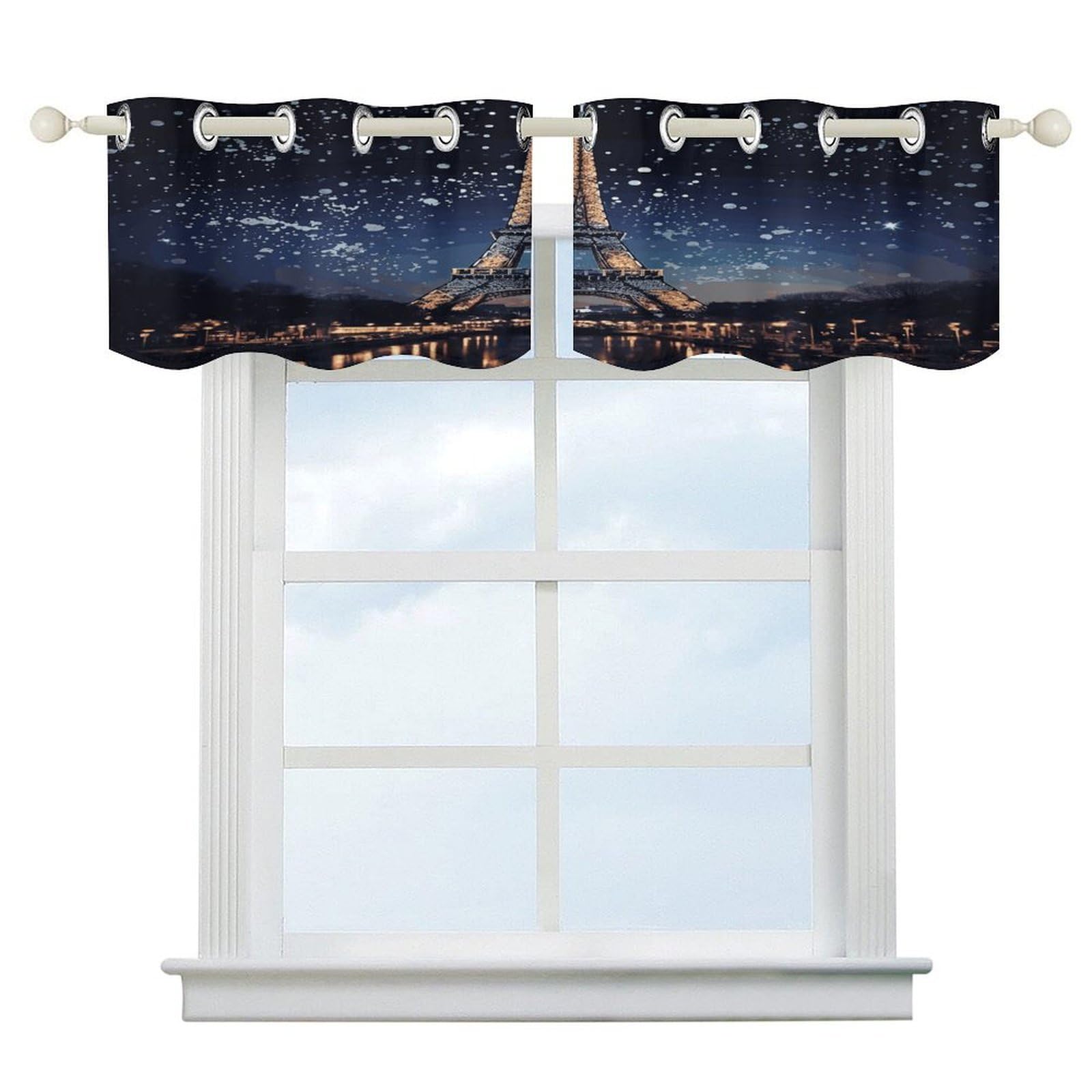 Fekiloot Style Night Paris Eiffel Tower Short Curtains Valance Curtain