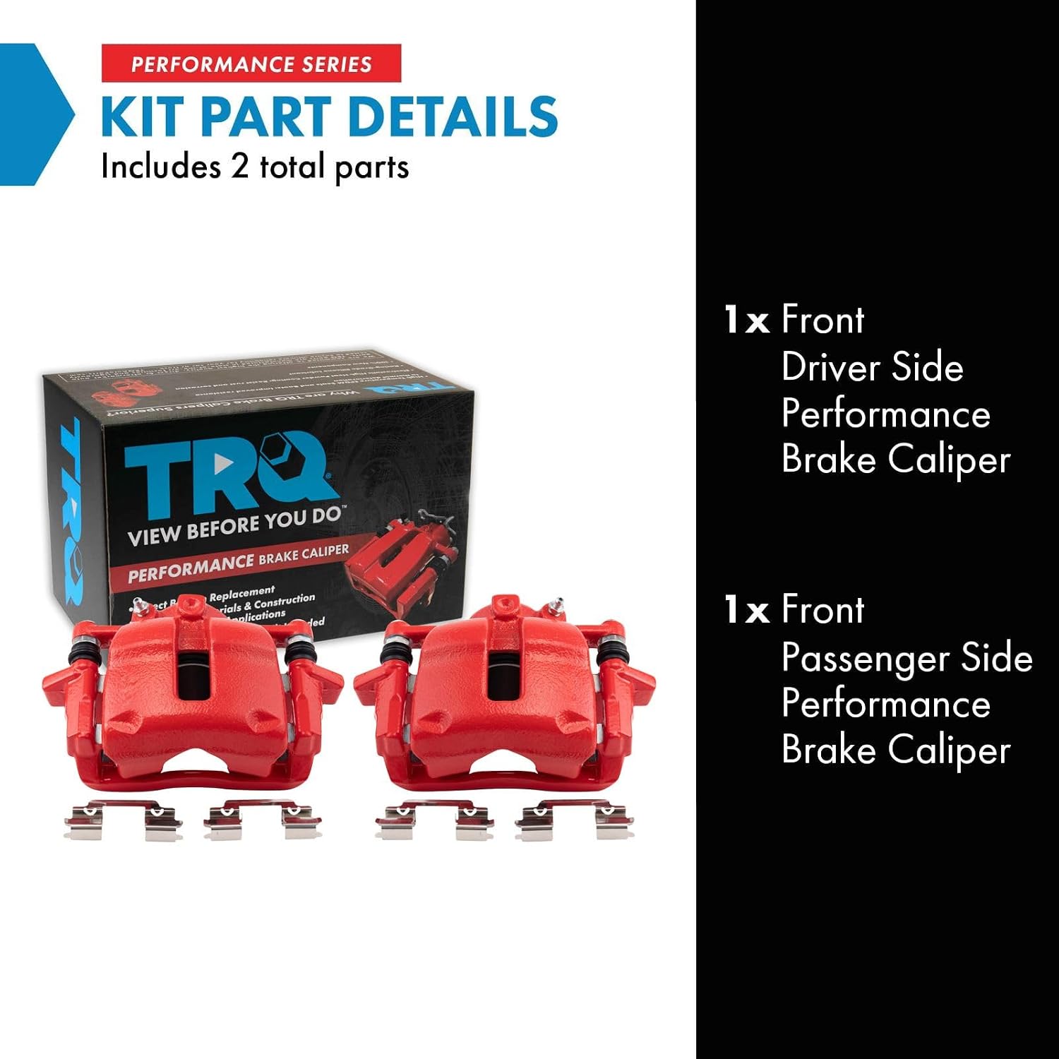 TRQ Performance Front Driver and Passenger Side Brake Caliper Set Hardware Compatible with 09-14 Mini Cooper with 294mm Diameter Front Rotors without John Cooper Works Package