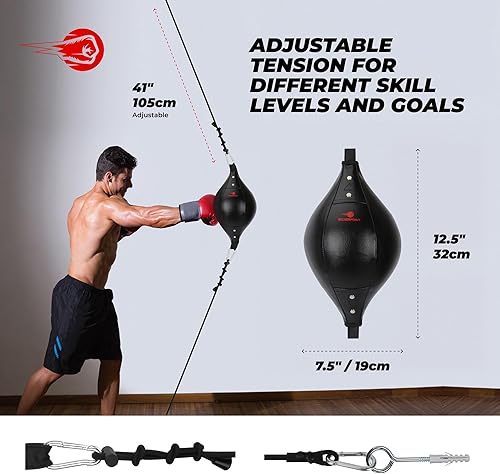 Miniatura 5 de Boxerpoint Kit de saco de boxeo de doble extremo  Cuero sintético, cables ajustables 2x41, envolturas de mano, bolsa de transporte e instalación