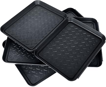 AKOLAFE 6 Pack Plastic Boot Tray for Entryway Indoor 13.8x10.8x1.2 Inch Wet Shoe Tray for Mudroom Narrow Boot Mat Tray Square Dog Bowl Trays for Food and Water Cat Pet Trays for Floors Mud Outdoor