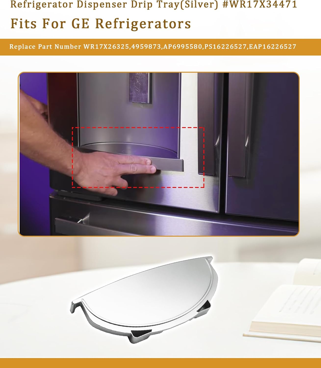 WR17X34471 Refrigerators Dispenser Drip Tray(Silver) Compatible With GE Refrigerators,Replaces WR17X26325,4959873,AP6995580,PS16226527,EAP16226527