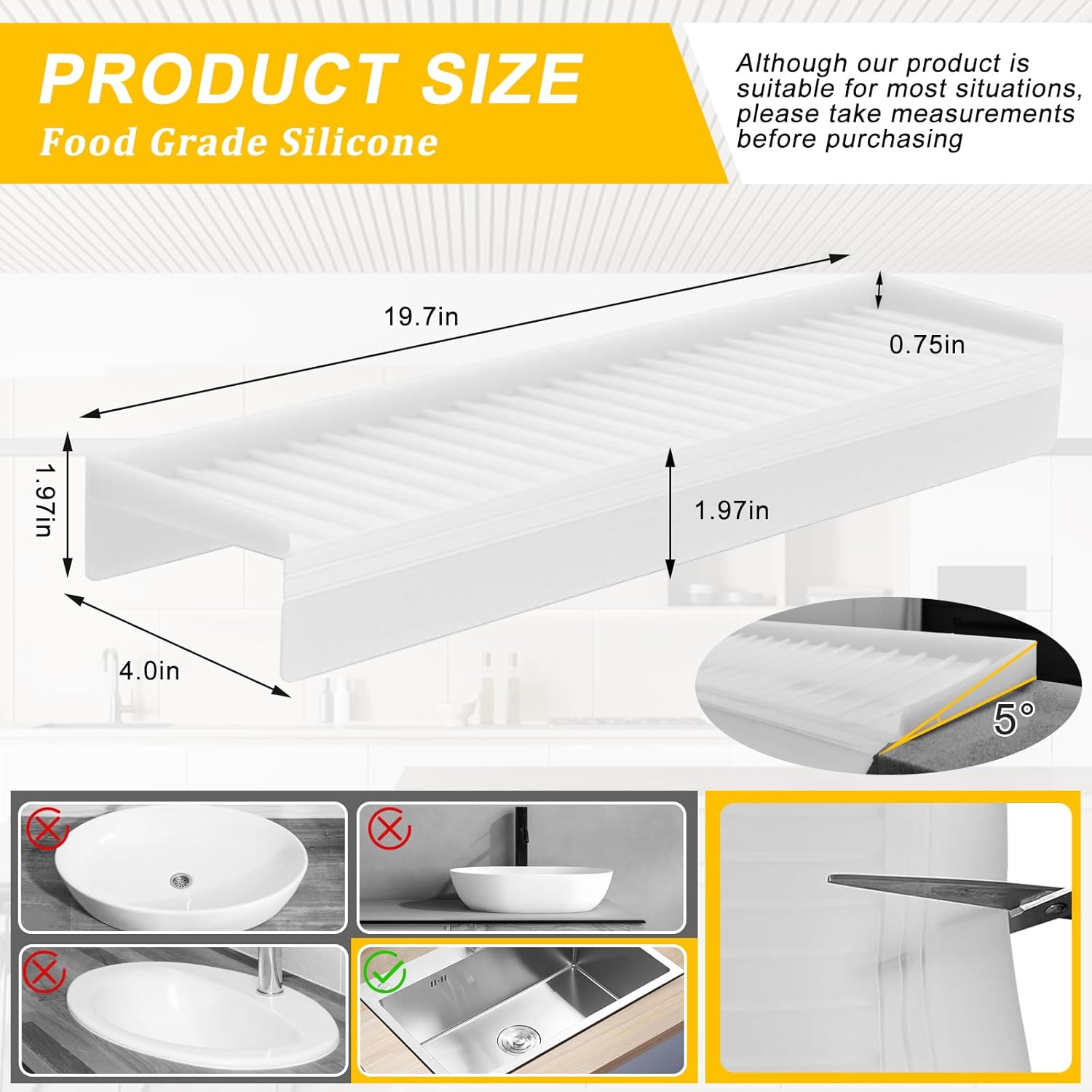 Silicone Edge Protectors - Multifunction Sink Accessories, Splash Guard & Draining Mat for Kitchen, Bathroom Sink, Steel, Granite, Quartz Countertops(Transparent) - Image 3