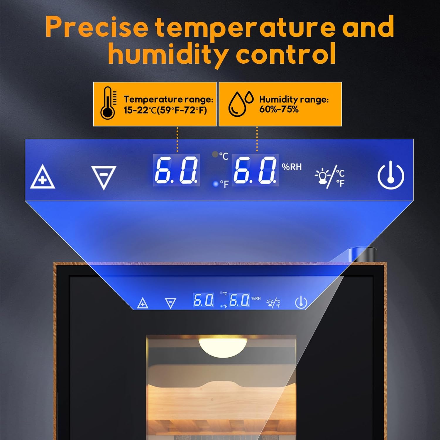 25L Upgraded Electric Humidor with Leather, 200 Counts Large Capacity,Thermostatic Electric Cooler Cabinet with Digital LED Screen, Safety Lock,Smart Humidity & Temp Control, Gifts for Men