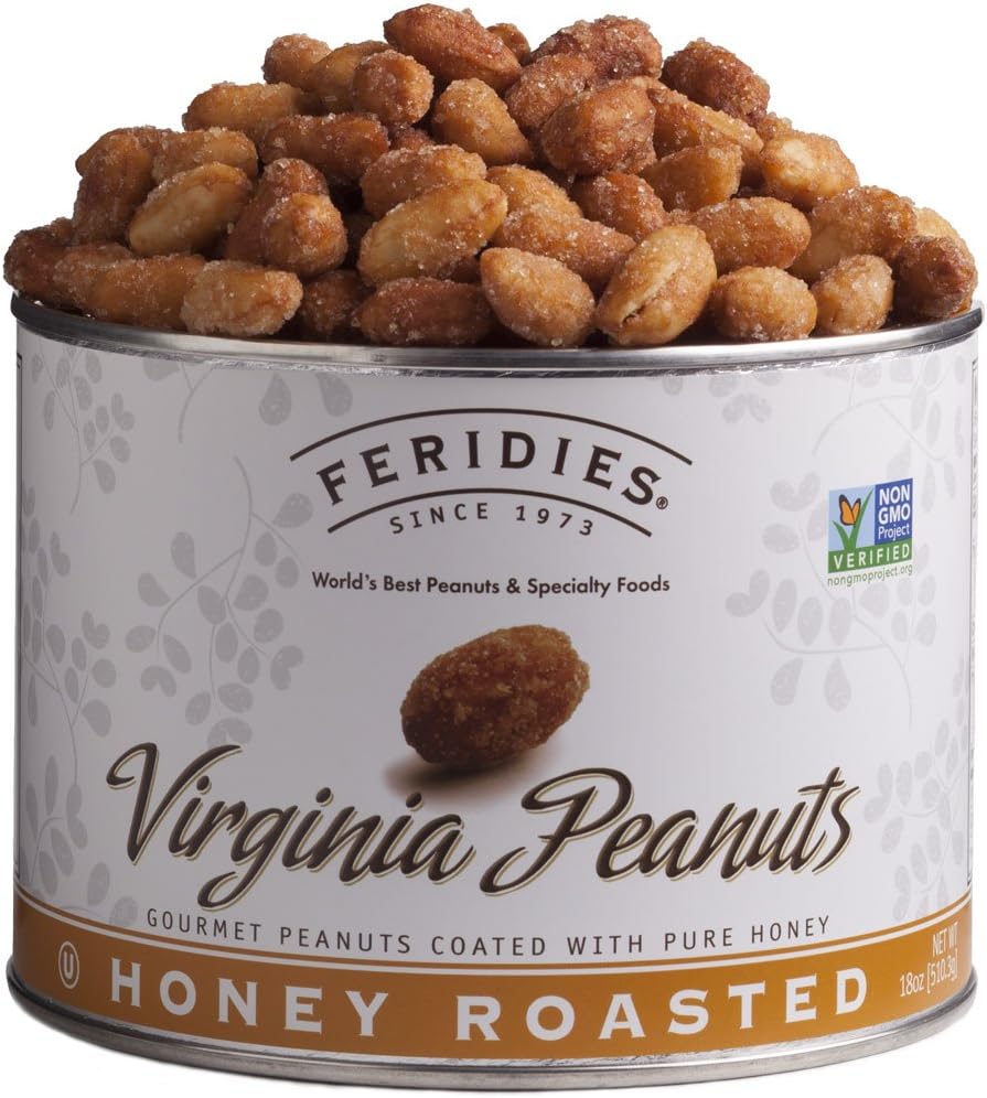 - FERIDIES All Natural Honey Roasted Peanuts, 4 Pack of 18oz Cans, Sweet & Salty Nuts & Seeds, Gluten Free Snack