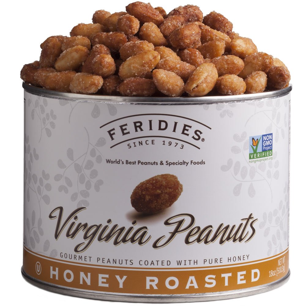 FERIDIES All Natural Honey Roasted Peanuts, 4 Pack of 18oz Cans, Sweet & Salty Nuts & Seeds, Gluten Free Snack