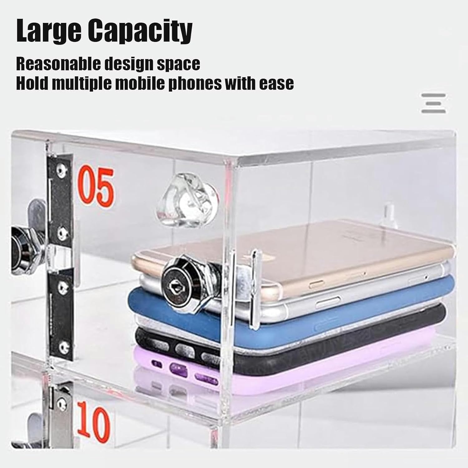 Phone Storage Cabinet, Acrylic Cell Phone Locker Box with Door Locks and Keys, Wall-Mounted Clear Safe Cell Phones Storage Cabinet Pocket Locker