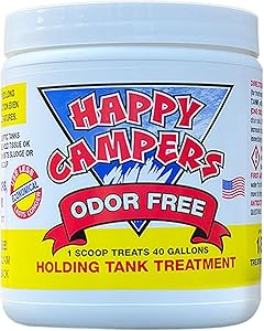 Happy Campers RV Toilet Treatment - Powerful Odor Control, Long-Lasting RV Tank Treatment - Prevents Clogs, Buildup, Sensor Failure - Keeps Holding Tank Clean & Healthy, Odor Free (18 Treatments)