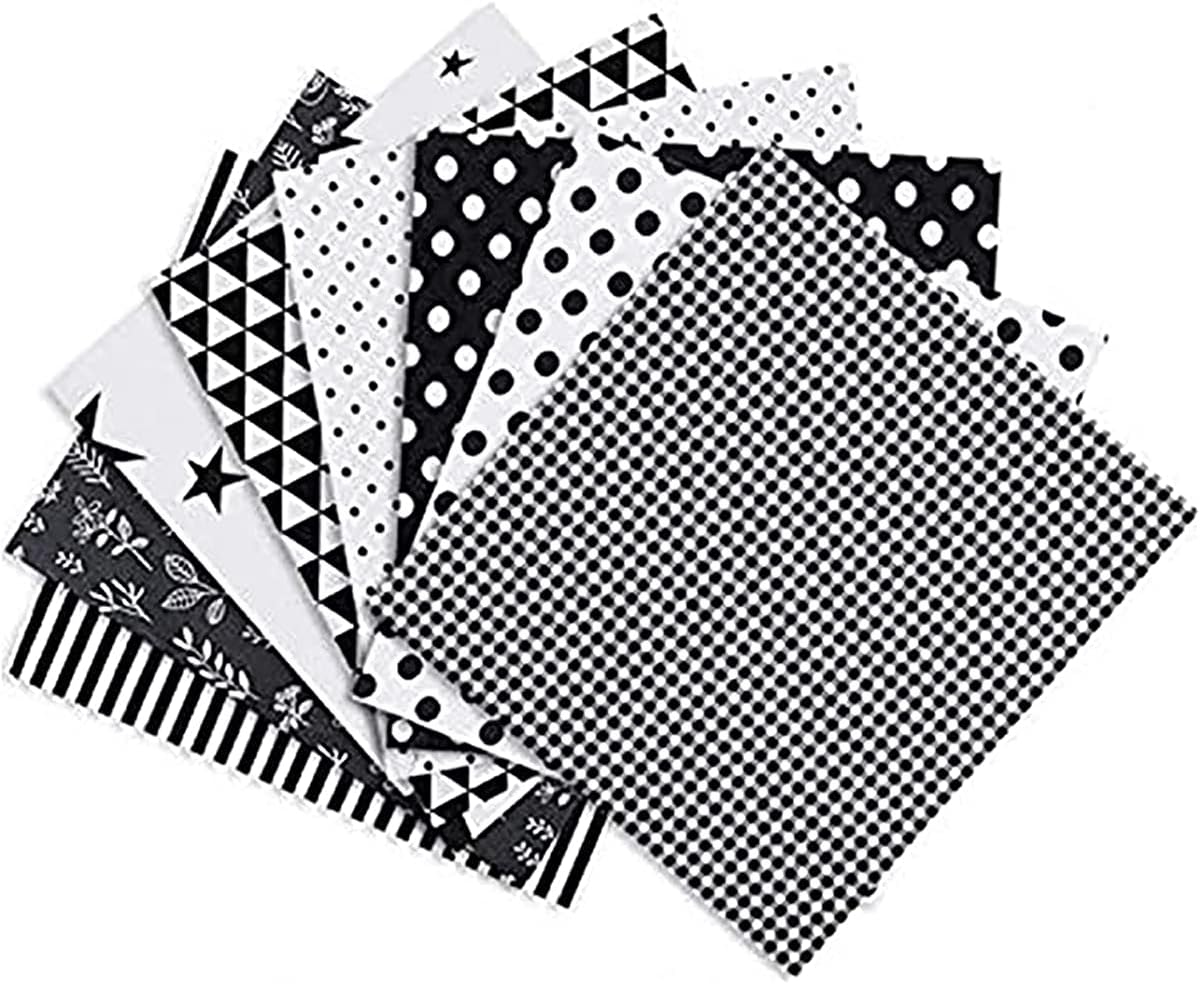 DELFINO 7Pcs 50 x 50 cm Quilting Floral Patchwork Blue Fabric Squares Cotton Fabric Pattern Patchwork Bundle in Different Designs for DIY Crafts Sewing Quilting