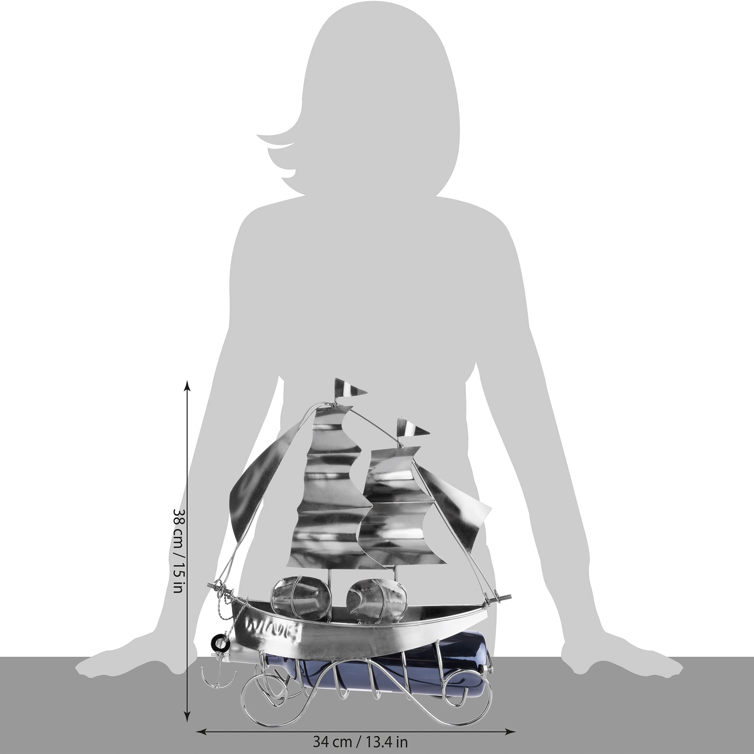 Image secondaire de Porte-bouteille de vin en métal Voilier - Décoration originale BRUBAKER