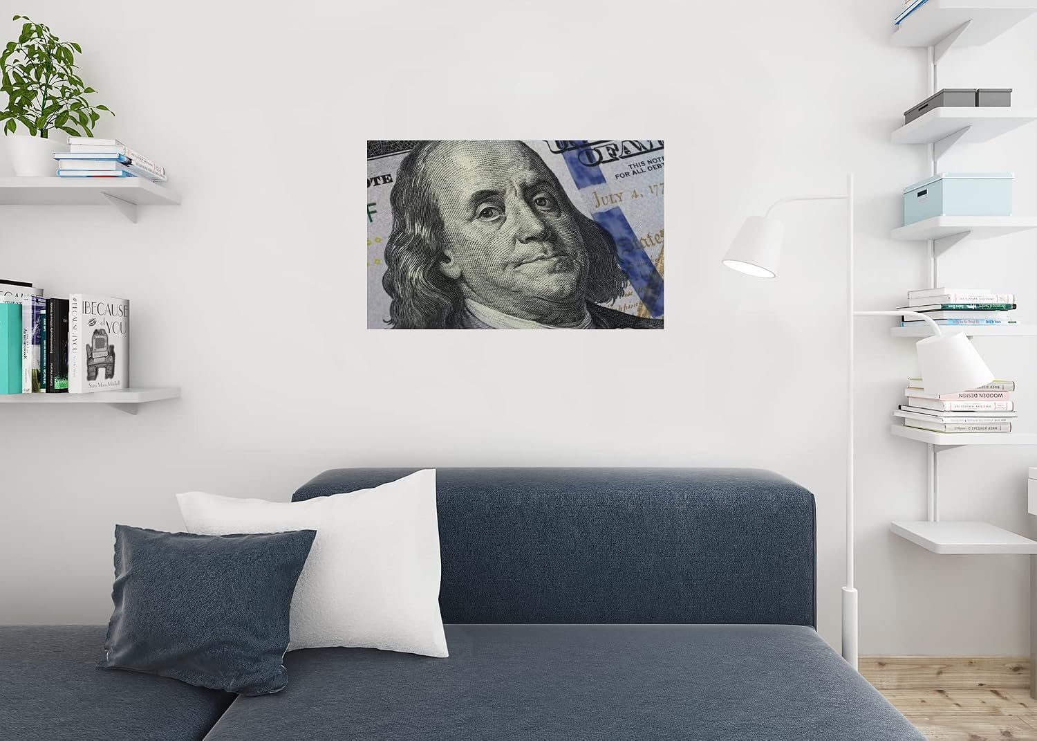 Laminated Closeup Benjamin Franklin One Hundred Dollar Bill Photo Art Print Poster Dry Erase Wall Art 36x24