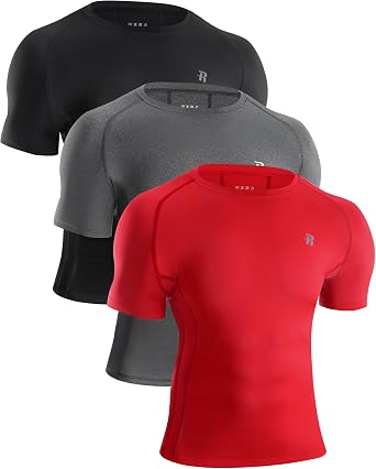 Runhit Mens Compression Shirts Short Sleeve Athletic T Shirt Cool Dry Workout Tops Sports Base Layer Undershirt