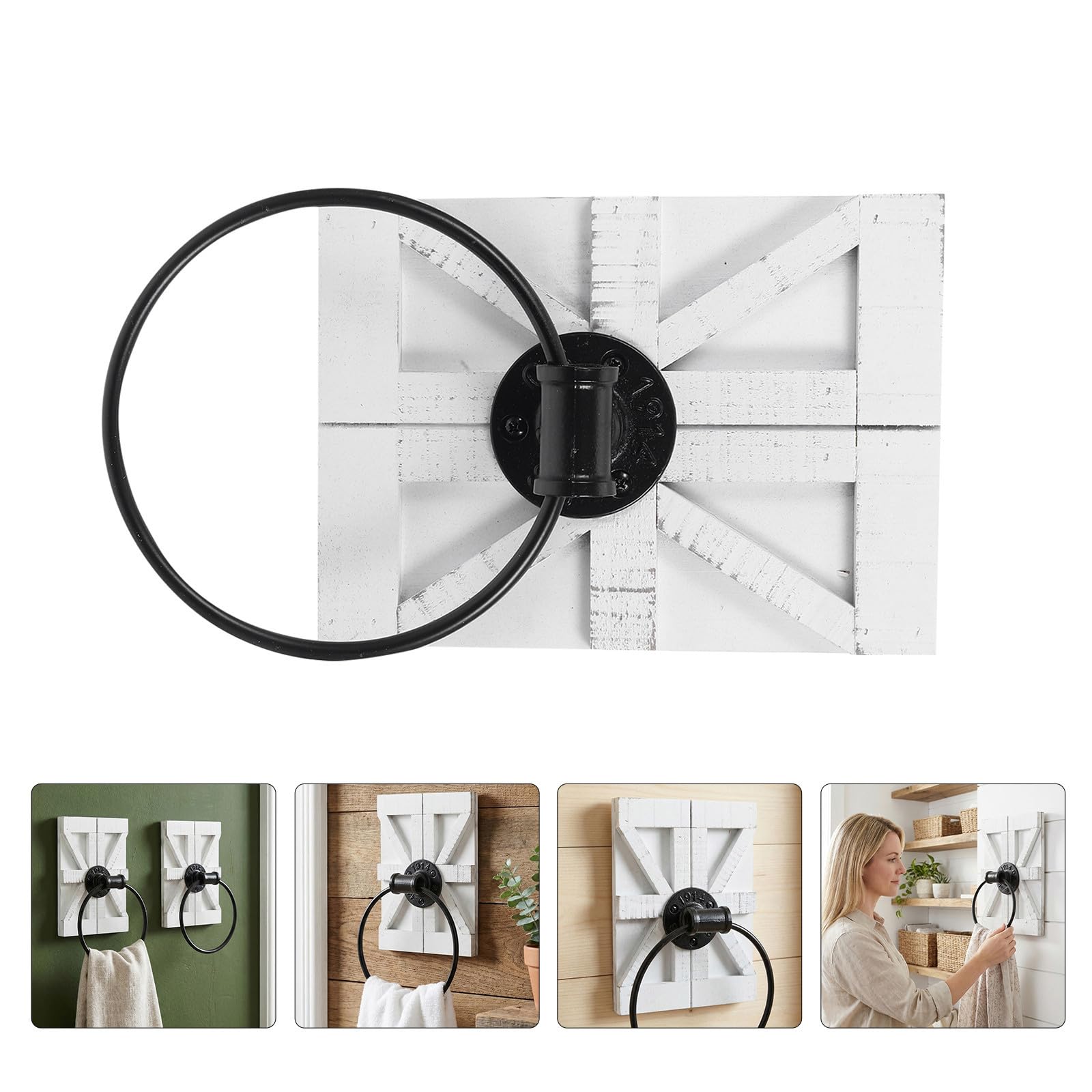 2 Piezas Toallero Rústico de Pared Blanco de Madera y Hierro, Soporte para Toallas de Mano, Ahorro de Espacio para Cocina y Lavandería Estilo Campestre