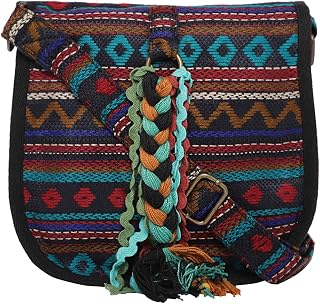 The House of tara Ethnic Handloom Crossbody Sling Bag | Embellished with Tassels and Trims. Flap Closure Snap Button | Mul... Price In India
