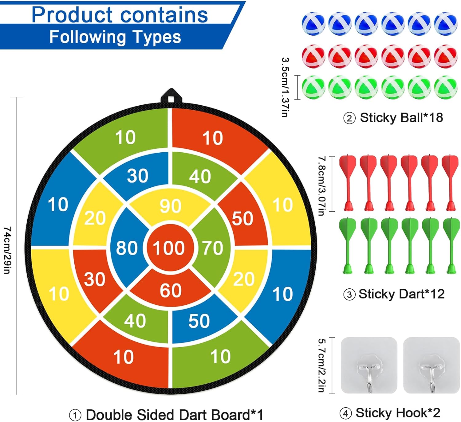 Dart Board for Kids, Darts Set Double-Sided Dart Board with Sticky Balls and Darts, Indoor Outdoor Sport Fun Party Play Parent-Child Activity Game Toys, Gifts for Boys and Girls Aged 3 to 12 Years - Image 7