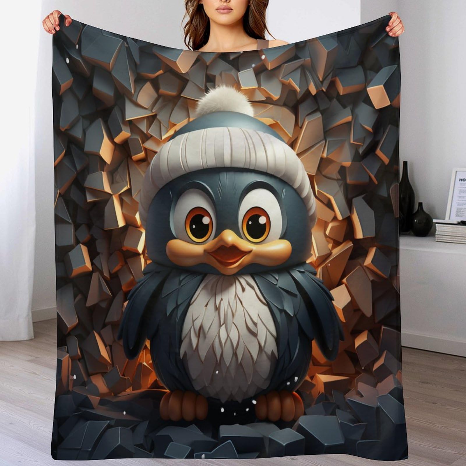 Plaid couverture flannel pingouin pour des siestes douces au salon