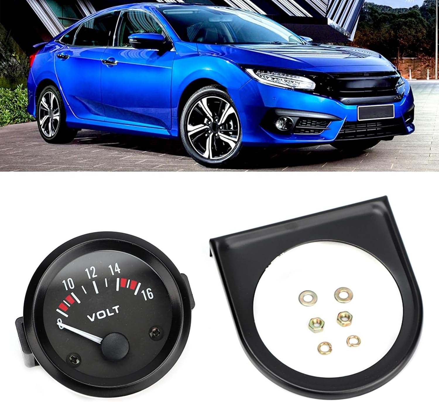 Aramox 12V Car Universal Voltmeter 52mm/2in Voltage Meter Gauge Black Dial 8-16V BX100007 Car Universal