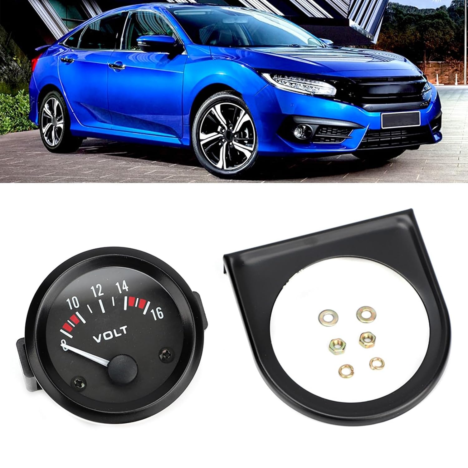 5Pc Car Universal, 12V Voltmeter 52mm/2in Voltage Meter Gauge for Most Car, 8-16V, BX100007