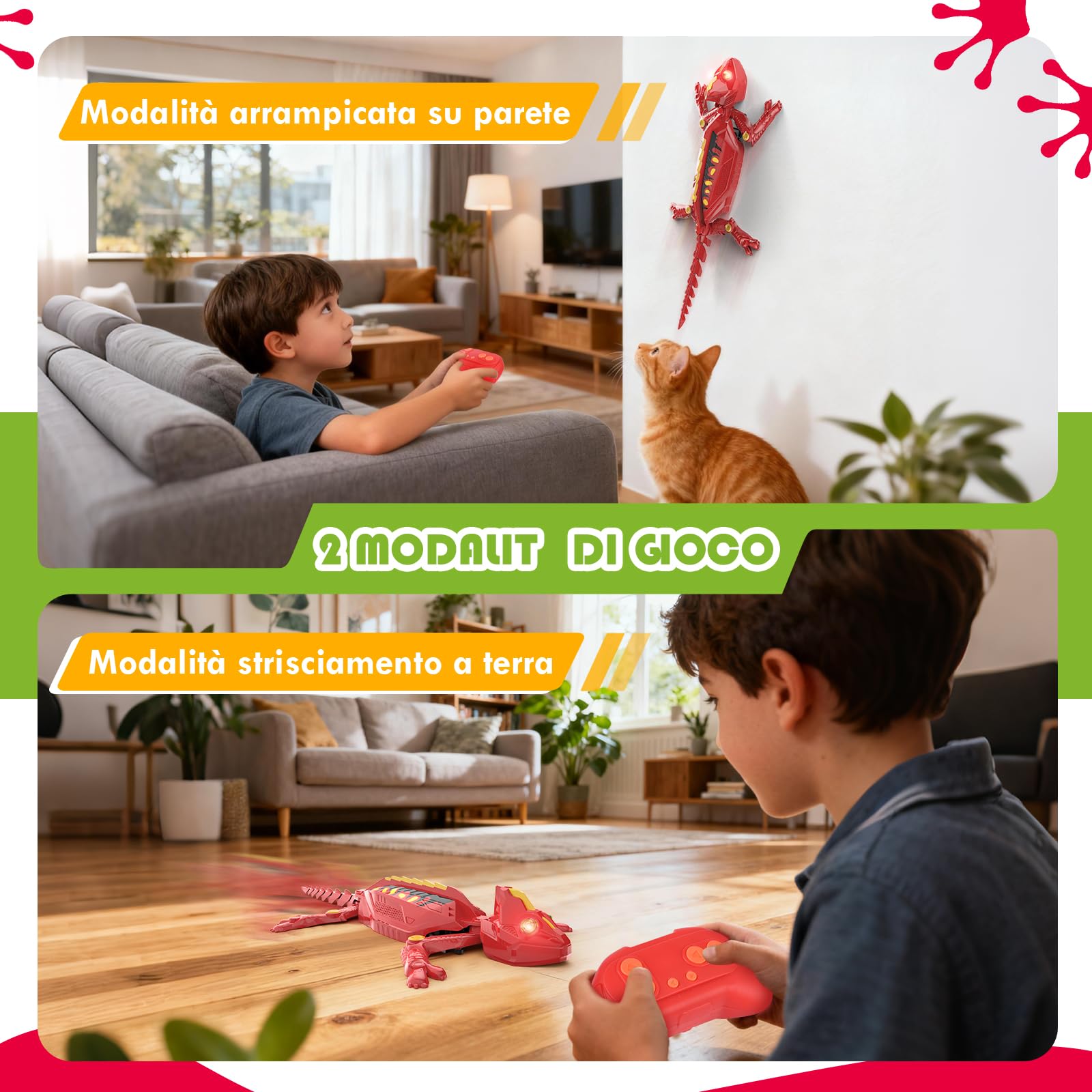 Weinsamkeit Geco Telecomandato 360° con Luce – Lucertola Telecomandata Ricaricabile con Movimenti Realistici per Bambini 3-12 Anni, Perfetto per Ragazzi, Giocattolo d'Azione che Scivola su Pareti