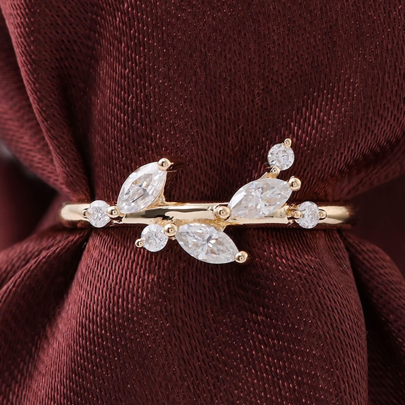 Anillo de graduación, anillo de boda de oro amarillo de 9 quilates, blanco, marquesa y moissanita, apilable para mujer, para el día de San Valentín, anillos de novia para mujer