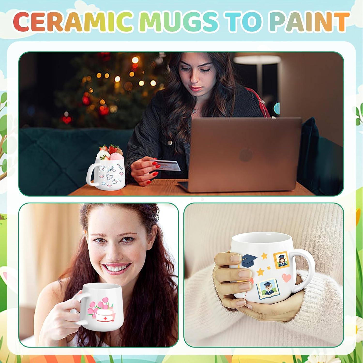 42 Pcs Make Your Own Mug Painted Ceramic Mugs to Paint Kit 12 oz Painted Mug Color Your Own Cups Decorate Coffee Cup DIY Ceramic Cup for Birthday Mothers Fathers Day Gift Christmas Graduation Gifts