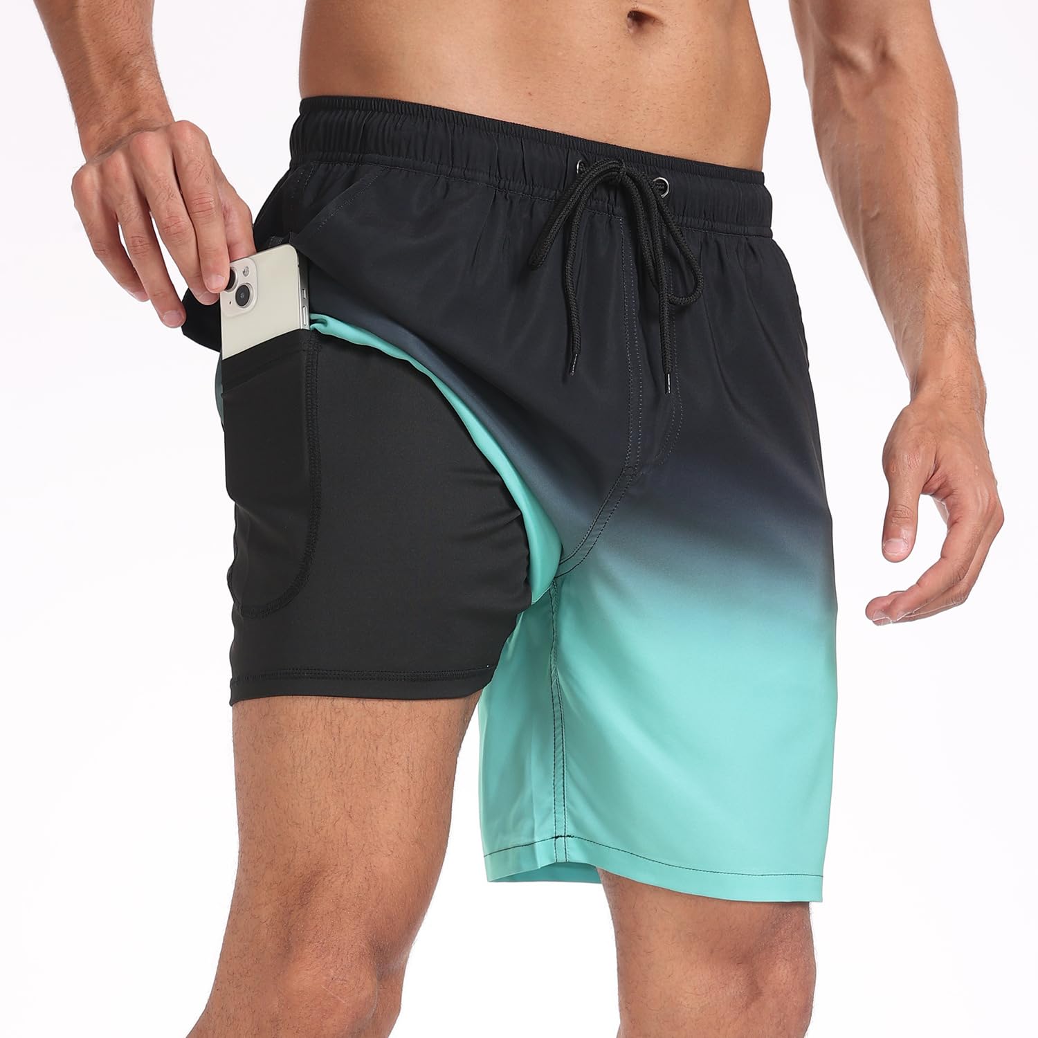 Milaloko Men's Swimming Shorts Quick Dry Swim Trunks Beach Shorts Surfing Boardshorts with Compression Liner and Pockets, Blue, XXL