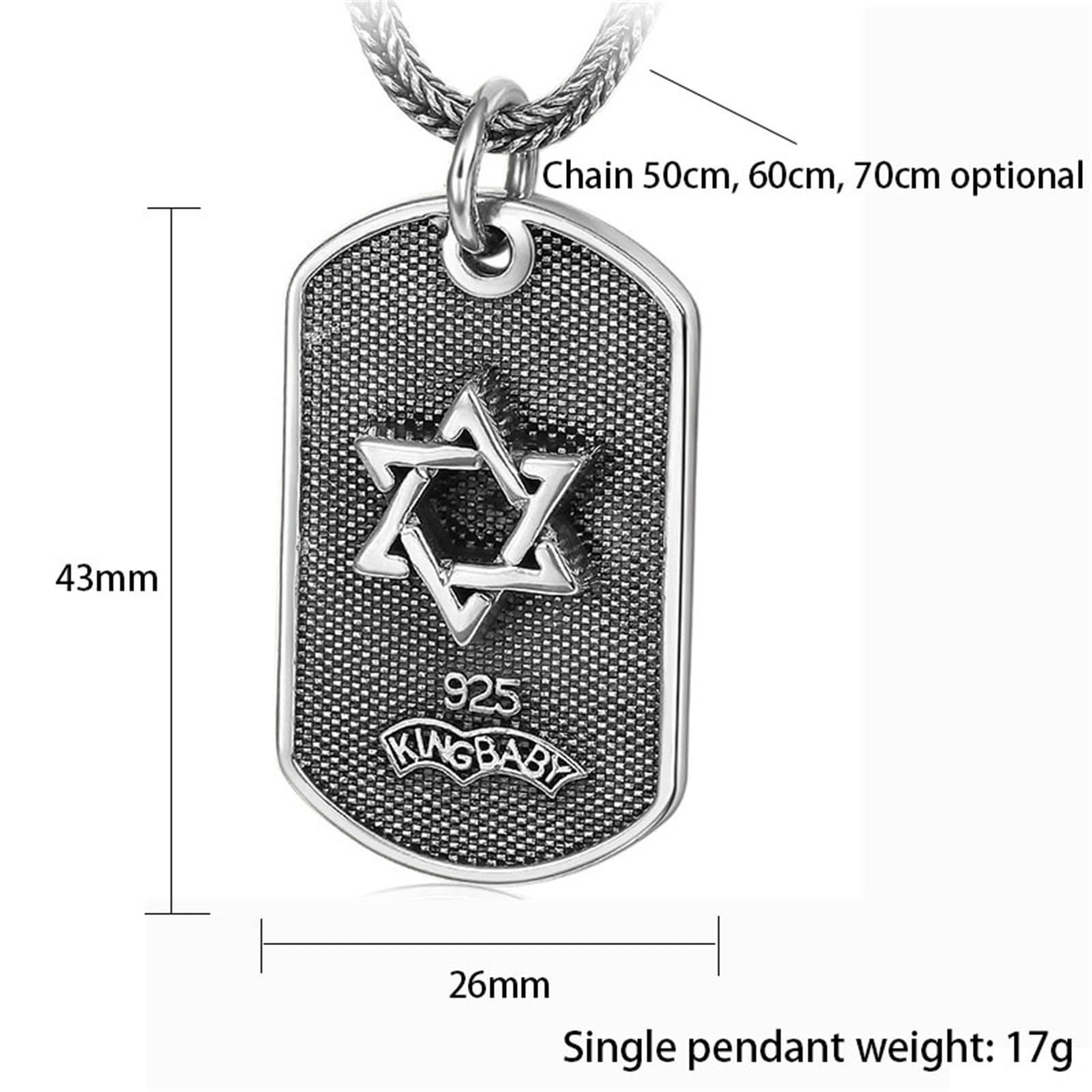 MęSki NieśMiertelnik Z SześCiokąTną Gwiazdą, Gotycki Vintage Star Of David S925 Srebrny Naszyjnik Z Wisiorkiem,Silver,pendant + chain 70cm