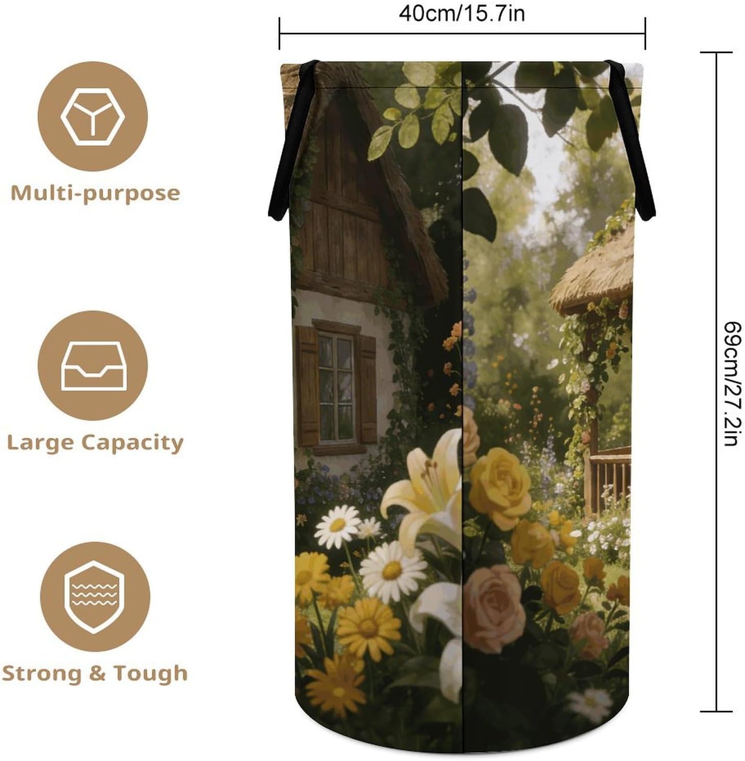 Flower And Plant House Laundry Hamper 86L Waterproof Collapsible Clothes Basket with Double Handles Freestanding Foldable Laundry Basket Large Clothes Hamper for Bathroom