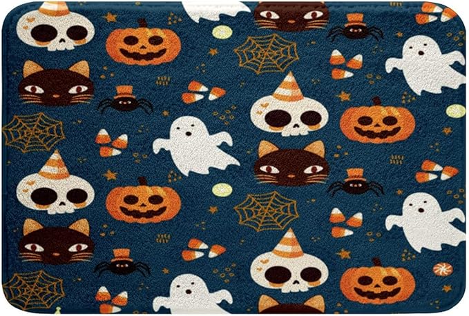 Erosebridal Halloween Pumpkin Bath Mat for Boys, Gothic Ghost Doormats Floor Mats Sugar Skull Bathroom Rugs 16