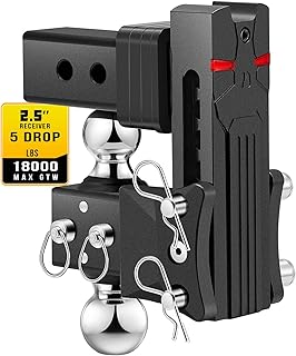 Airbird Anti-Rattle Adjustable Trailer Hitch Ball Mount, 2.5-Inch Receiver, 5-Inch Drop, 2 and 2-5/16-Inch Balls, 18,000 LBS, Truck Hook Dual Balls Mount for Towing RVs and Motorcycles