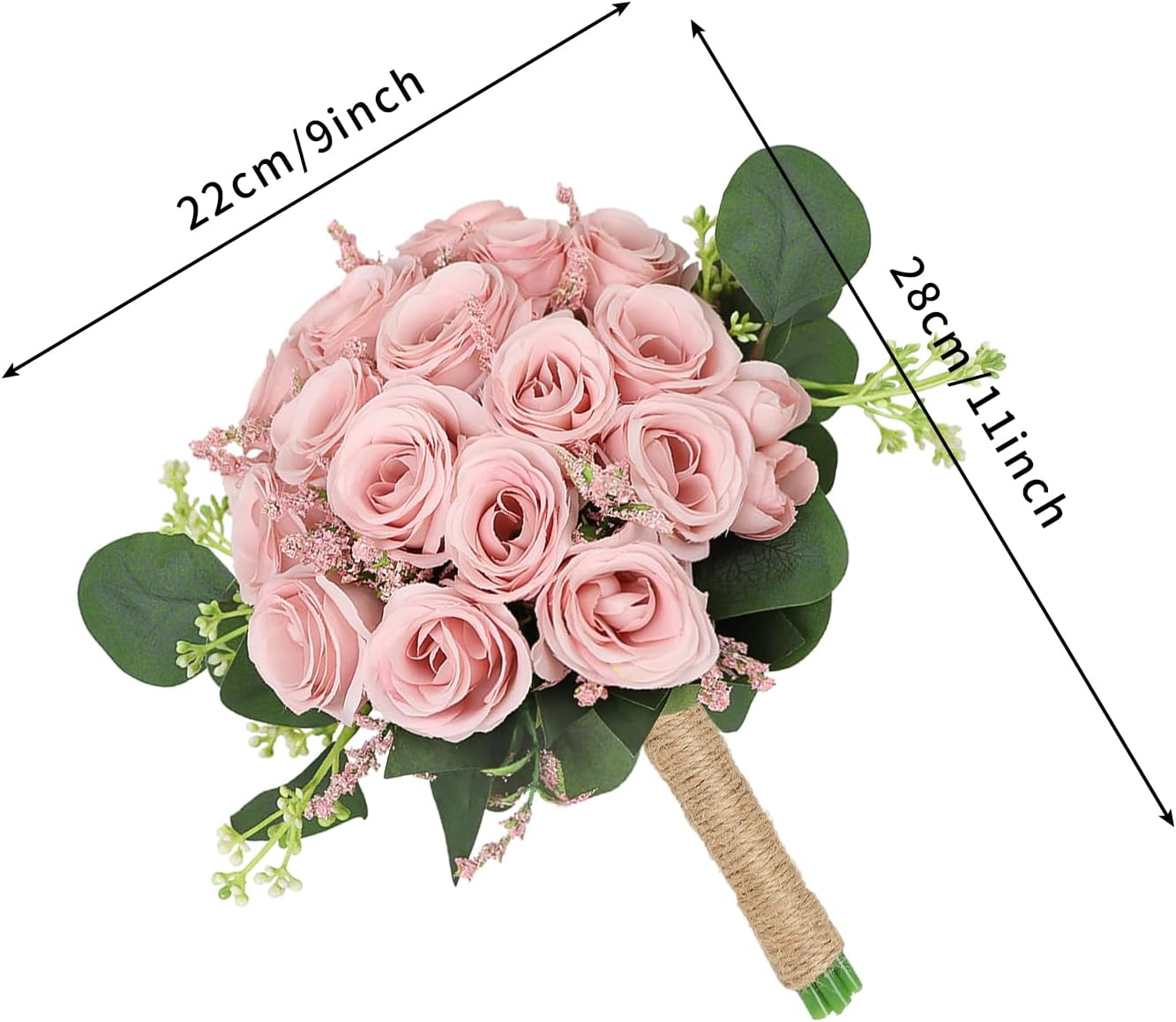Wedding Bouquet for Bridesmaid- Hand Holding Flower Bouquet 7 Inch Artificial Flower Bouquet for Bride Party Ceremony Anniversary Decor - Pink - Image 2