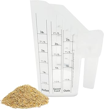 Tharos Distribution Clear Plastic Feed Scoop with Measurement Markings, Durable Sturdy Handle, Reusable Pellet Scoop for Horse Goat Sheep Cattle Stable Feeding, Large
