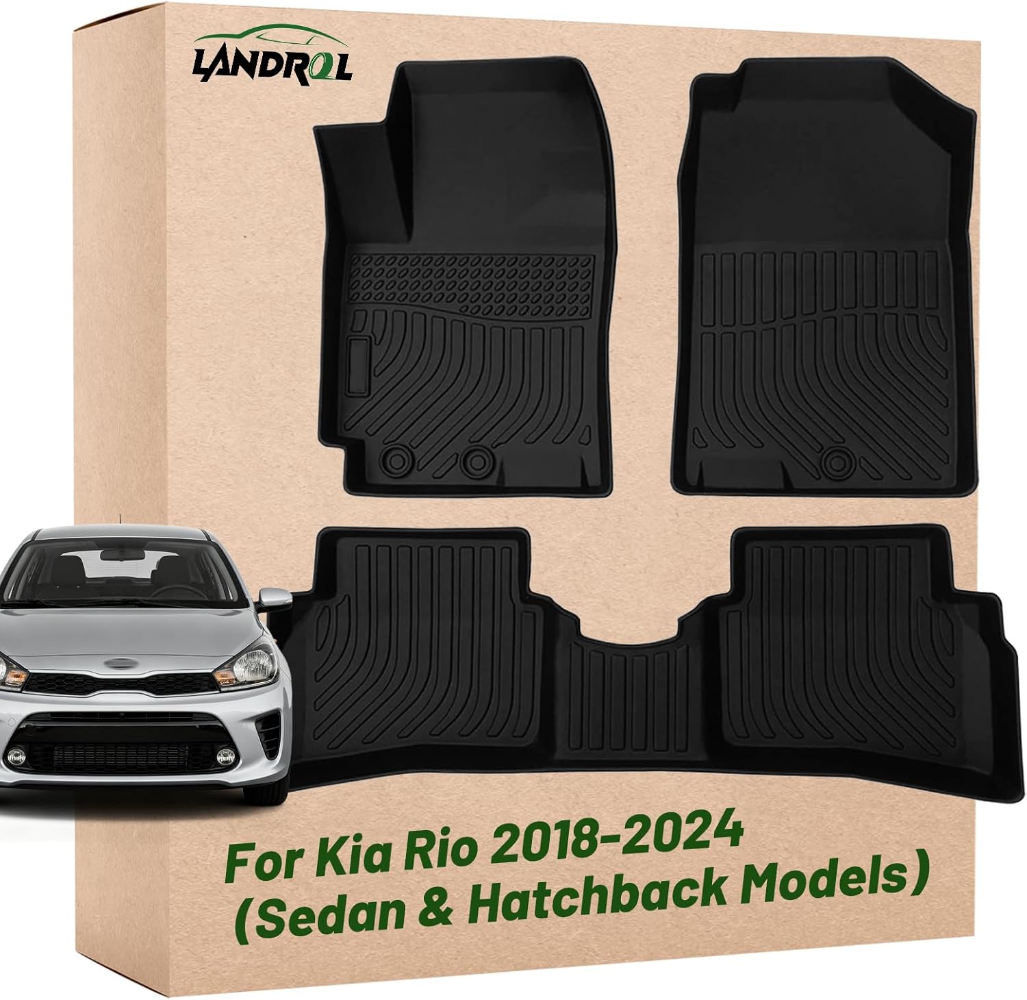 Car Floor Mats Replacement for Kia Rio Sedan & Hatchback 2018-2024 Protection Custom Fit All Weather Waterproof Carpets Durable Odorless Liners Front & Rear Full Set Accessories