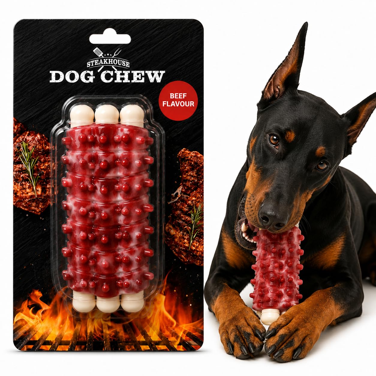Pet Guru Dog Chew Toy, Chicken Drumstick Shape, Beef Rib Shape Long Lasting Chew Toy, Helps Clean Teeth and Gums, for All Dogs (Rib, Beef)