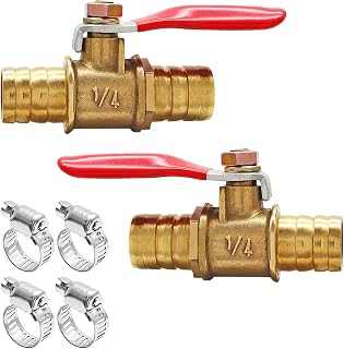 Cionyce 2 PCS Brass Ball Valve Shut Off Switch, 1/2" Hose ID x 1/2" Hose Barb Tubing Connector Switch Thread Pipe Fitting, 180 Degree Operation Handle