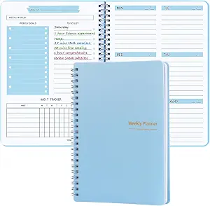 Undated Weekly Planner with Goal & Habit Tracker Notebook, Small A5 To Do List Week Planners Spiral Binding Personal Goal Journal