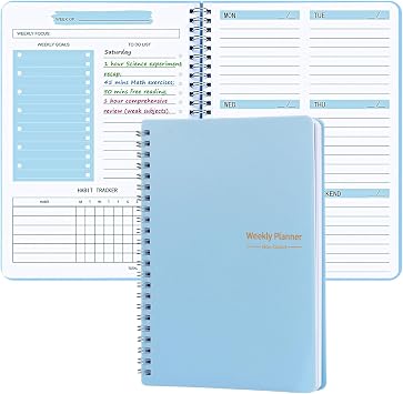 Undated Weekly Planner with Goal & Habit Tracker Notebook, Small A5 To Do List Week Planners Spiral Binding Personal Goal Journal Non Dated Weekly Planner Simple Agenda Planners for Work Kids School