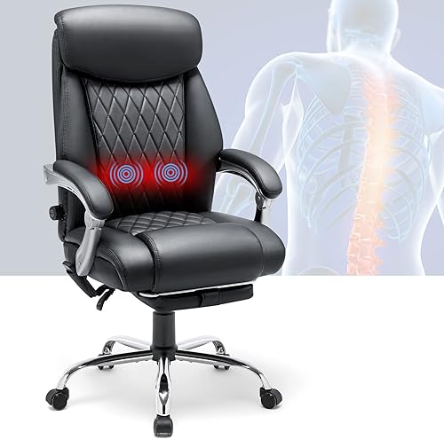 Miniatura 8 de HOMREST Silla de oficina ejecutiva, silla de escritorio de computadora con respaldo alto con masaje y calefacción, silla de trabajo de cuero