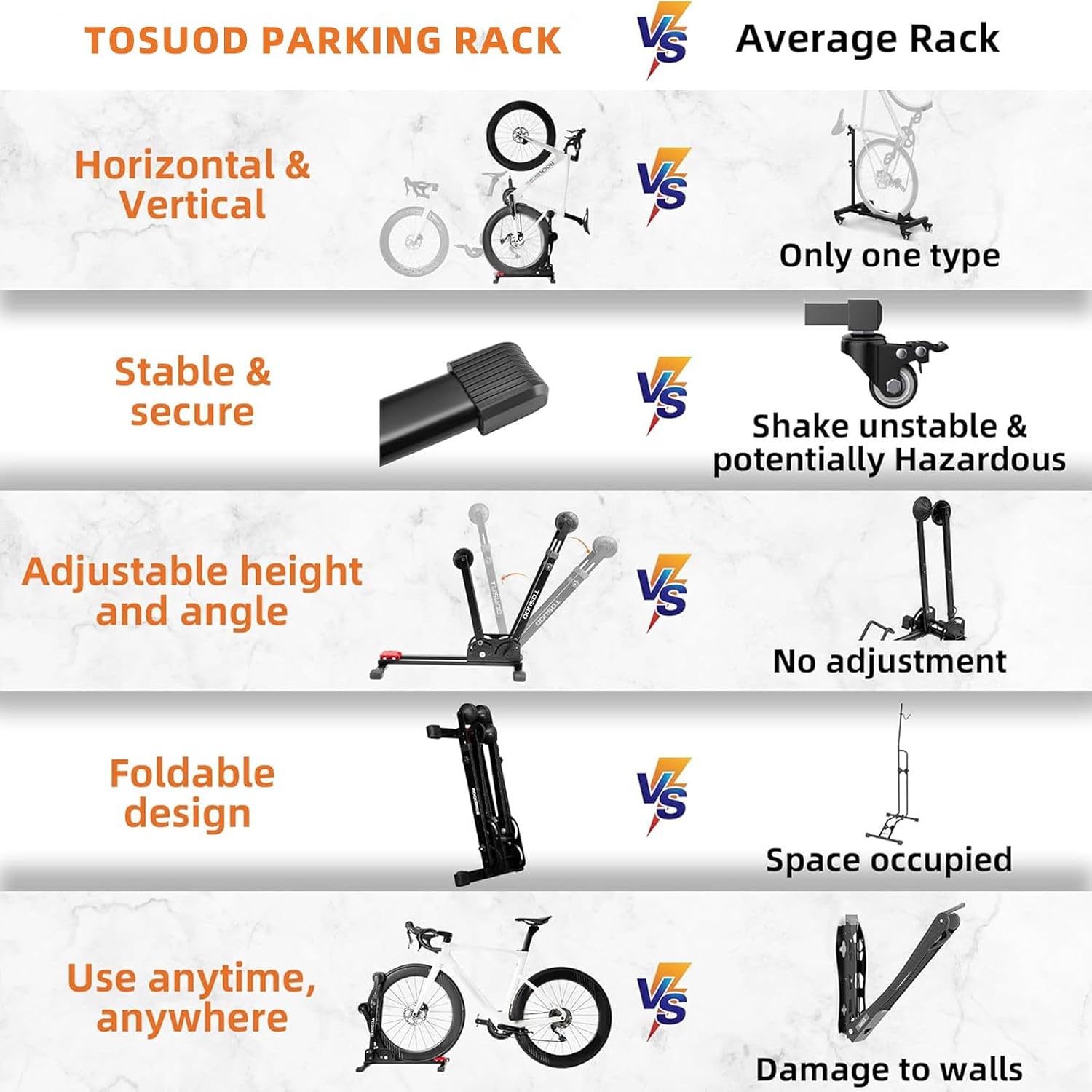 Bike Stand 2-in-1 Vertical Horiz Floor Adjustable for 24-27.5" | Carbon Steel Material,Foldable & Space-Saving,Easy to operate and quick to install,Durable anti slip,Garage Apartment Storage