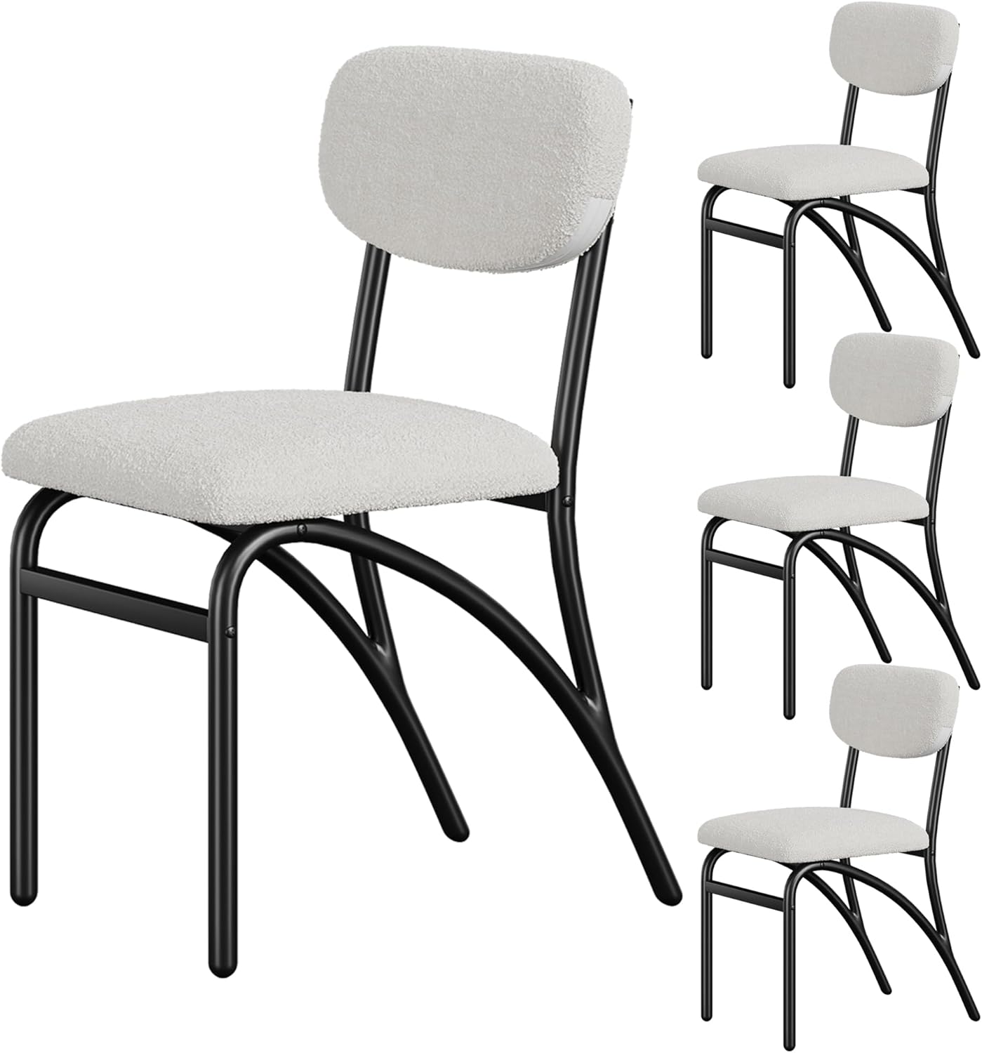 GarveeHome Beige Dining Chairs Set of 4, Boucle Upholstered Kitchen Chair, Modern Dining Chairs with Metal Legs for Living Room, Dining Room, Kitchen,4 Lambswool Fabric Beige Chairs